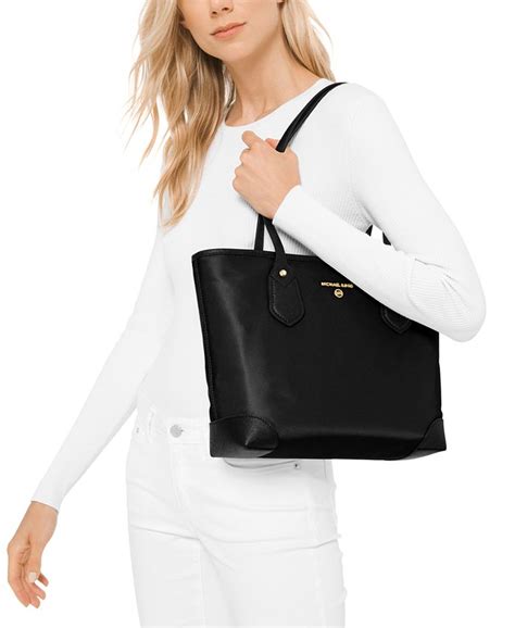 michael kors eva small top zip tote - black|MICHAEL Michael Kors Eva Small Nylon Top Zip Tote .